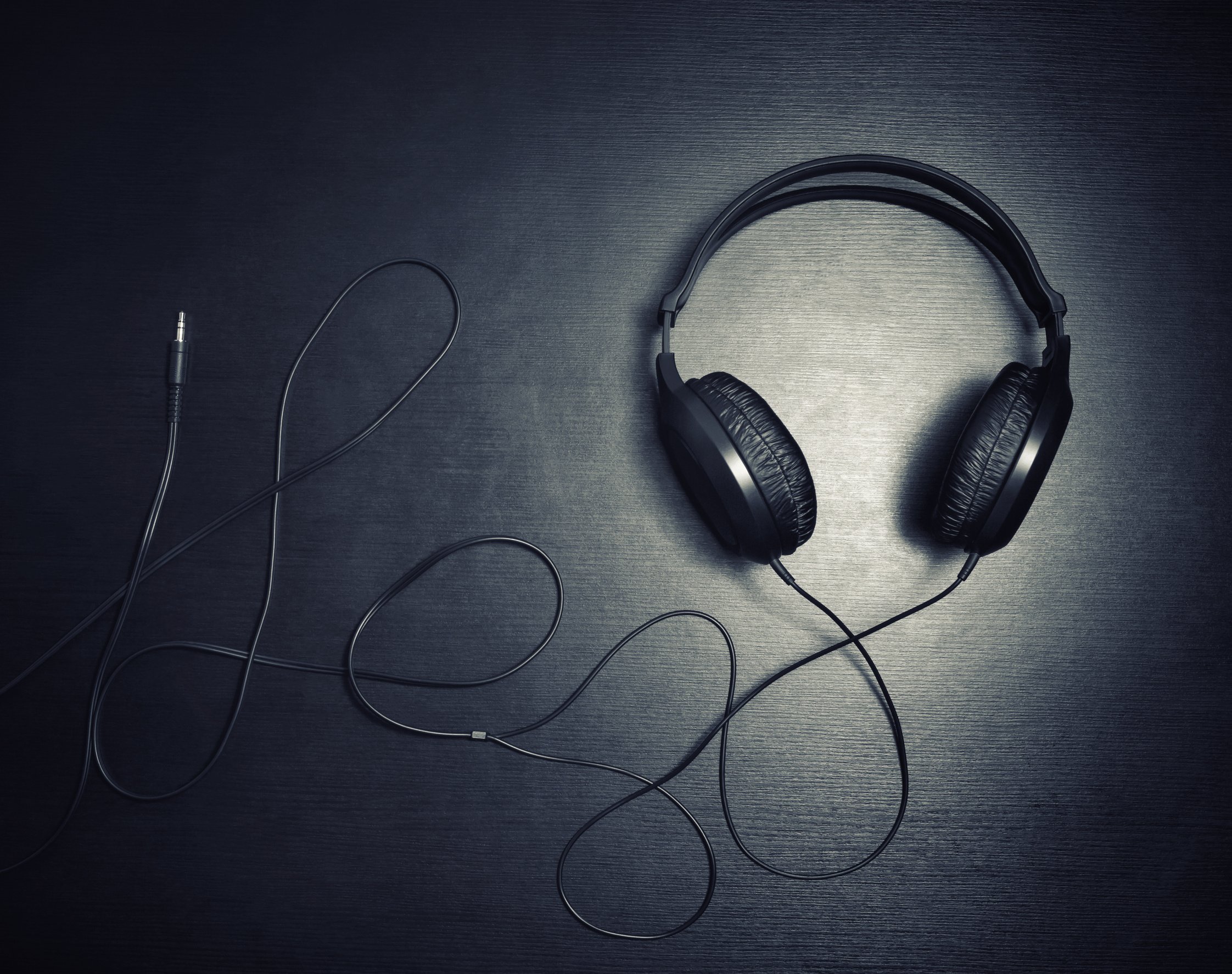 Headphones on black table